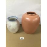 TWO POOLE POTTERY VASES, THE LARGEST WITH A LUSTRE GLAZE, 21CM HIGH