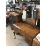 A BURR WALNUT DRESSING TABLE WITH A ART DECO DISPLAY UNIT