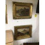 TWO GILT FRAMED OIL ON CANVAS'S BY SAMUEL-YEATES JOHNSON OF MOUNTAINOUS LANDSCAPES BY RIVERS, 19TH