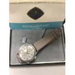 AN UNUSUAL 1970'S JAEGER-LECOULTRE MEMOVOX SPEED BEAT AUTOMATIC WRISTWATCH, THE SILVER DIAL WITH