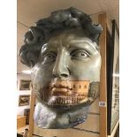 AN EARLY 20TH CENTURY LARGE VENETIAN PAPIER MACHE WALL MASK, PROBABLY FROM A THEATRE, TAG TO BACK