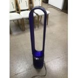 A DYSON AIR MULTIPLYER TOWER FAN IN BLUE (CRACKED BUT IN WORKING ORDER)