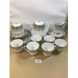 A NORITAKE POLONAISE PORCELAIN SIX PIECE TEA SET, COMPRISING TEA POT, LIDDED SUGAR POT, CREAM JUG,