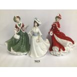 THREE ROYAL DOULTON FIGURES OF LADIES; CHRISTMAS DAY 2000 HN 4242, CHRISTMAS DAY 2003 HN 4552 AND