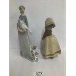 TWO LLADRO PORCELAIN FIGURES; GIRL WITH GOOSE AND DOG, 28CM HIGH AND DAISA 1978 DUTCH GIRL
