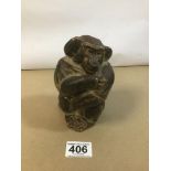 A DANISH ROYAL COPENHAGEN FIGURE OF A MONKEY BY KNUD KYHN, MODEL NUMBER 20216, 15CM HIGH