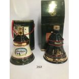 TWO VINTAGE BELLS WHISKY CERAMIC DECANTERS IN ORIGINAL TINS, CHRISTMAS 1989 AND CHRISTMAS 1993