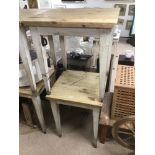 A PAIR OF WHITE PAINTED AND PINE TABLES, 70CM DIAMETER