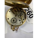 AN 18KT GOLD OPEN FACE POCKET WATCH, THE ENAMEL DIAL WITH ROMAN NUMERALS DENOTING HOURS, CASE BACK