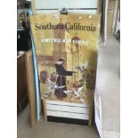 AN ORIGINAL UNITED AIRLINES AIRLINES POSTER 1950'S SOUTHERN CALIFORNIA BY STAN GALLI 99 X 64CMS