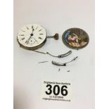 AN UNUSUAL 19TH CENTURY POCKET WATCH MOVEMENT AND DIAL WITH ENAMEL EROTIC AUTOMATON MALE AND