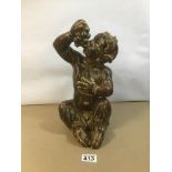 A LARGE ROYAL COPENHAGEN FIGURE OF A SATYR EATING GRAPES BY KNUD KYHN, 20501, 34CM HIGH