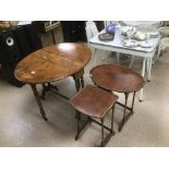 A BURR WALNUT VICTORIAN DROPLEAF TABLE WITH A BURR WALNUT VICTORIAN NEST OF TWO TABLES