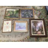 A GROUP OF PICTURES AND PRINTS INCLUDING A FRAMED AND GLAZED WATERCOLOUR OF KILMARNOCK BY MARY