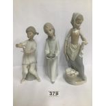 TWO LLADRO FIGURES OF CHILDREN, SOME FAULTS, TOGETHER WITH A NAO FIGURE WASHER GIRL