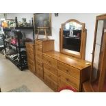 FOUR GOLDENPINE PIECES OF BEDROOM FURNITURE WITH A STOOL