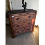 AN EARLY FRENCH OAK THREE DRAWER CHEST 77 X 38 X 80CMS