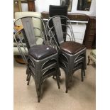 SIX TOLIX STACKING METAL FRAMED CHAIRS, LEATHERETTE UPHOLSTERED SEATS