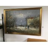 A GOUACHE PAINTINGS ON CANVAS OF A 19TH CENTURY CONTINENTALSTREET SCENE BY REMY 97 X 67CMS