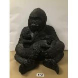 A HEAVY AND LARGE ARTFORM UK RESIN SCULPTURE OF A MOTHER GORILLA WITH TWO INFANTS, 40CM HIGH, WEIGHT
