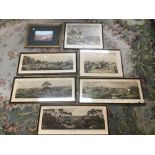 A COLLECTION , SEVEN MAINLY HUNTING SCENES, PRINTS ALL FRAMED AND GLAZED LARGEST 76 X 33CMS