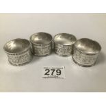 FOUR SILVER FOLIATE ENGRAVED NAPKIN RINGS, TWO BEING A PAIR, HALLMARKED BIRMINGHAM 1901 BY JONES AND