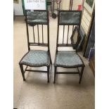 A PAIR OF EDWARDIAN MAHOGANY CHAIRS WITH INLAID SATINWOOD DETAILING, UPHOLSTERED SEAT, 102CM HIGH