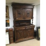 A EXTREMELY LARGE FRENCH OAK BUFFET WITH CARVED DETAILING THROUGHOUT, COMES IN THREE PIECES