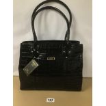 AN OSPREY OF LONDON BLACK POPPY LARGE TOTE CROC LADIES HANDBAG, REAL LEATHER, WITH ORIGINAL TAG,