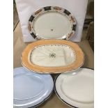 FIVE LARGE CERAMIC MEAT PLATES, INCLUDING A TURKEY PLATE, WOOD AND SONS SEMI PORCELAIN ETC,
