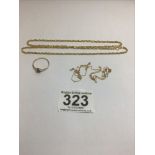 THREE PIECES OF 10CT GOLD JEWELLERY, COMPRISING TWO CHAINS AND A RING, 3.3G