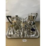 A GROUP OF LATE 19TH/EARLY 20TH CENTURY SILVER PLATE, MOST BY ELKINGTON & CO, INCLUDING TEA AND