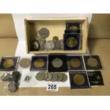 AN ASSORTMENT OF VINTAGE COINS, INCLUDING HALF CROWNS, CROWNS AND MORE, ALSO INCLUDING SEVEN