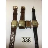 FOUR VINTAGE WRISTWATCHES, INCLUDING AN ELGIN, ELBON ETC (AF)