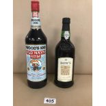 TWO BOTTLES OF ALCOHOL DOWS 20 YEAR OLD PORT AND WOODS 100 OLD NAVY RUM