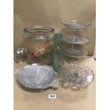 GLASS WARE ITEMS INCLUDING CAKE STANDS AND JELLY MOULD