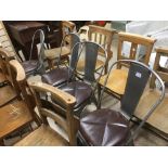 FOUR TOLIX STACKING METAL FRAMED CHAIRS, LEATHERETTE UPHOLSTERED SEATS