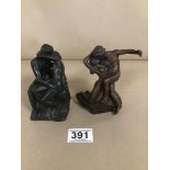 TWO SMALL BRONZE EROTIC SEATED FIGURES 13 CM