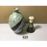 A ST IVES ART POTTERY STONEWARE VASE OF OVOID FORM WITH GLAZED AND CRACKLE DECORATION THROUGHOUT,