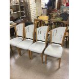FOUR WHITE DESIGNER CHAIRS WITH UPHOLSTERED SEATS