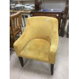 A VINTAGE PURE CF ARMCHAIR UPHOLSTERED IN A YELLOW FABRIC