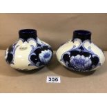 A PAIR OF OLD TUPTON WARE VASES WITH TUBE LINED DECORATION, 13CM HIGH