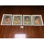 FOUR RETRO FRAMED AND GLAZED 1970'S PRINTS OF YOUNG NATIVE AMERICAN CHILDREN BY OXBOROUGH 15 X18CMS