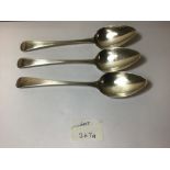 A SET OF THREE GEORGE III SILVER DESSERT SPOONS, HALLMARKED LONDON 1804 BY PETER, ANN AND WILLIAM