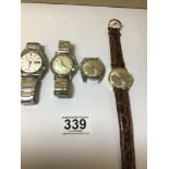 FOUR GENTS WRISWATCHES, INCLUDING A SEIKO 5 AUTOMATIC ON STEEL STRAP, A WALTHAM, WITNAUR AND A