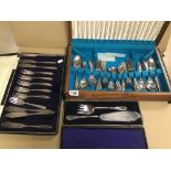 THREE CASED CUTLERY SETS ALL EPNS INCLUDING FISH SERVERS