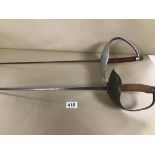 WILKINSON SWORD FENCING EPEE WITH SHEET STEEL GUARD AND ANOTHER BY LEON