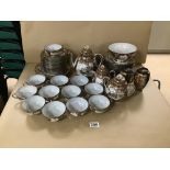 A FORTY TWO PIECE JAPANESE SATSUMA EGG SHELL COFFEE SERVICE WITH TWO SMALL SATSUMA WARE VASES 13 CM
