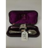 VICTORIAN CASED HALLMARK SILVER ENGRAVED THREE PIECE CHRISTENING SET