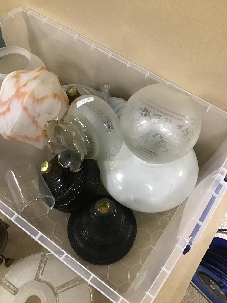 A COLLECTION OF MAINLY GLASS LAMP SHADES AND PARTS FOR OIL LAMPS - Image 2 of 4